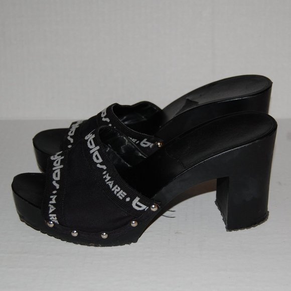 BYBLOS Mare Black SANDALS High Heels Slides OPEN CLOGS size 7 - Picture 5 of 6